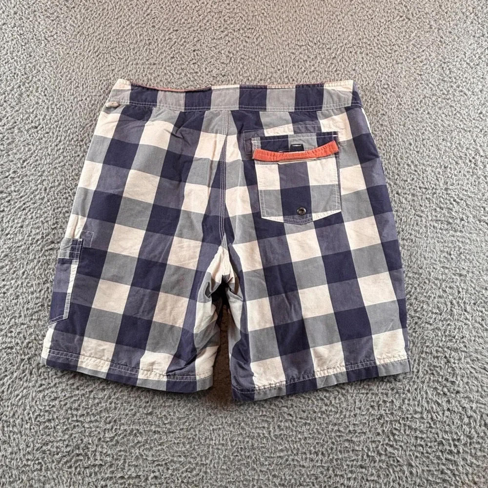 J. Crew Original Gingham Plaid Long Board Swimming Trunks Shorts Blue 32